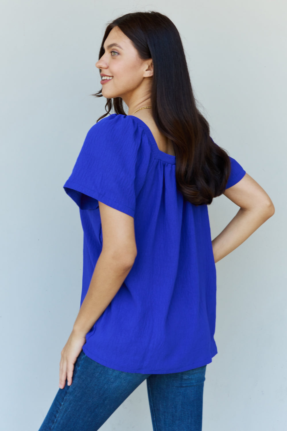 Krissy Square Neck Short Sleeve Blouse in Royal