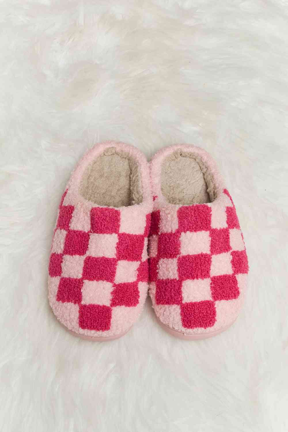 Kimmy Checkered Print Plush Slide Slippers