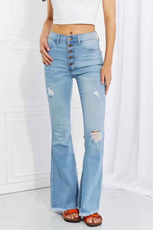 Jess Button Flare Jeans - Vibrant MIU