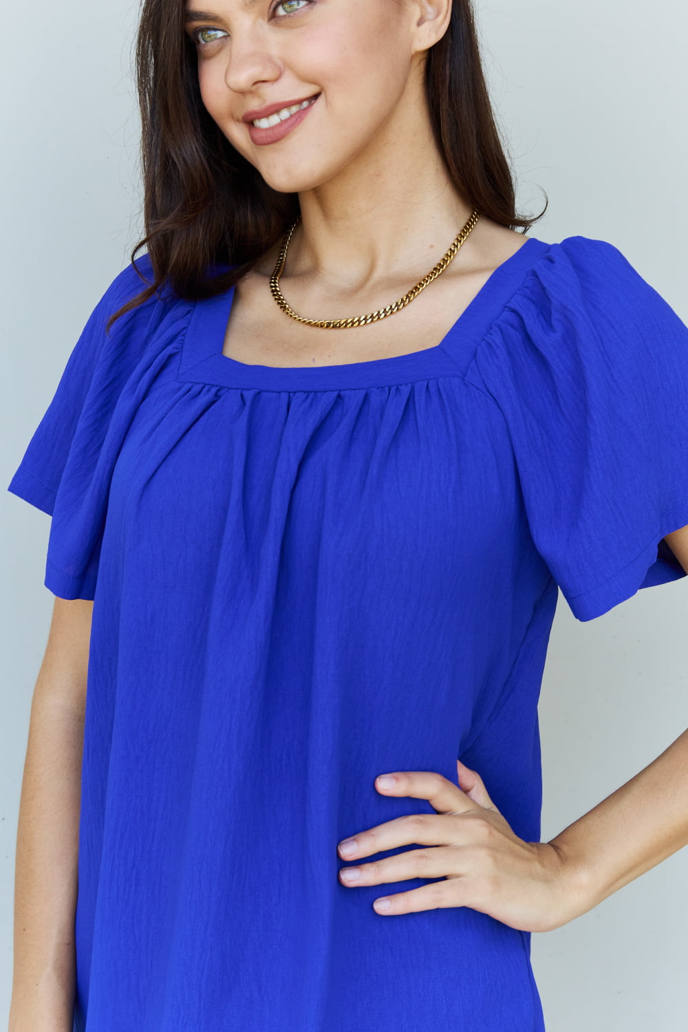 Krissy Square Neck Short Sleeve Blouse in Royal