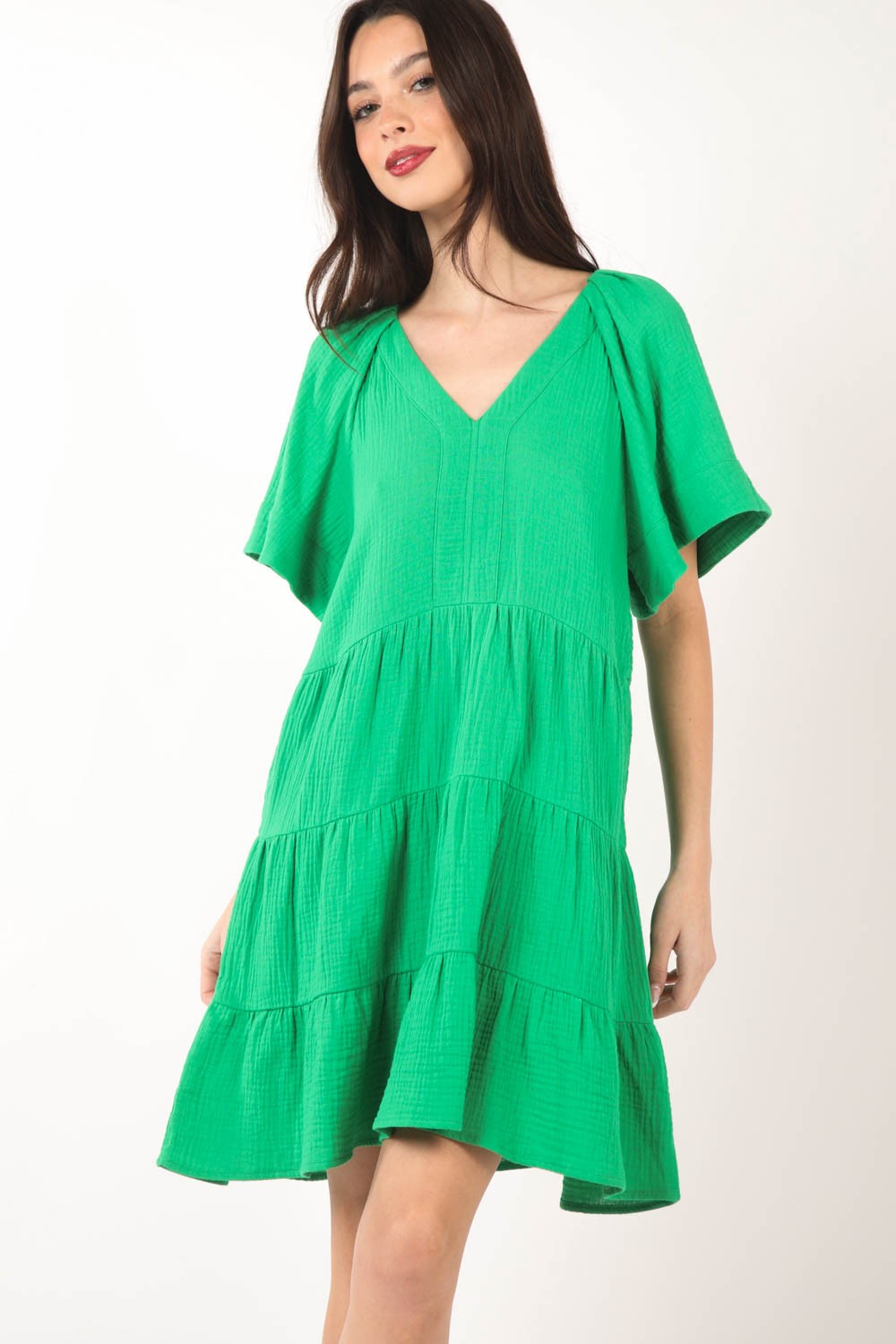 Ashley V-Neck Ruffled Tiered Dress