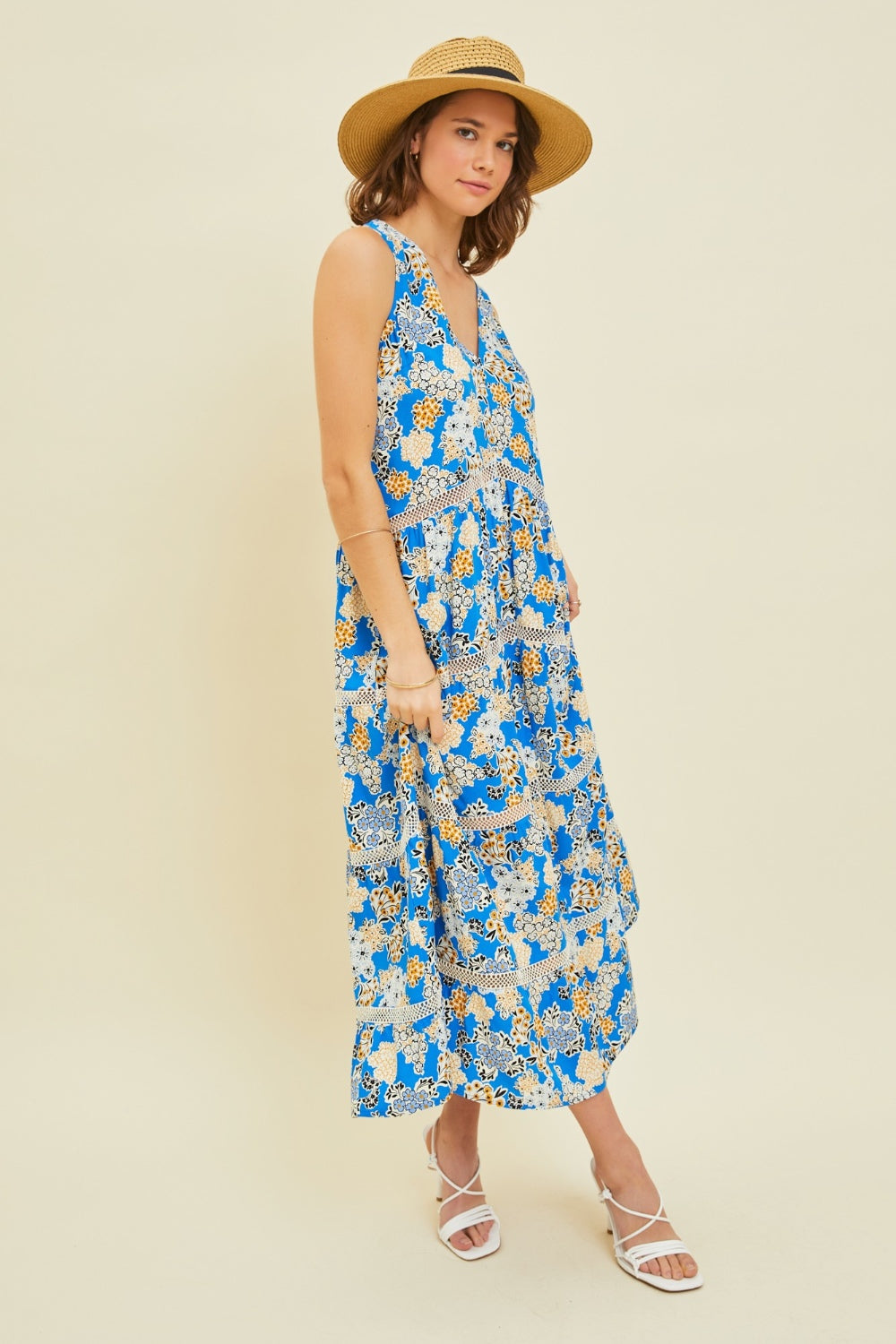 Ronnie Printed Crochet Trim Maxi Dress