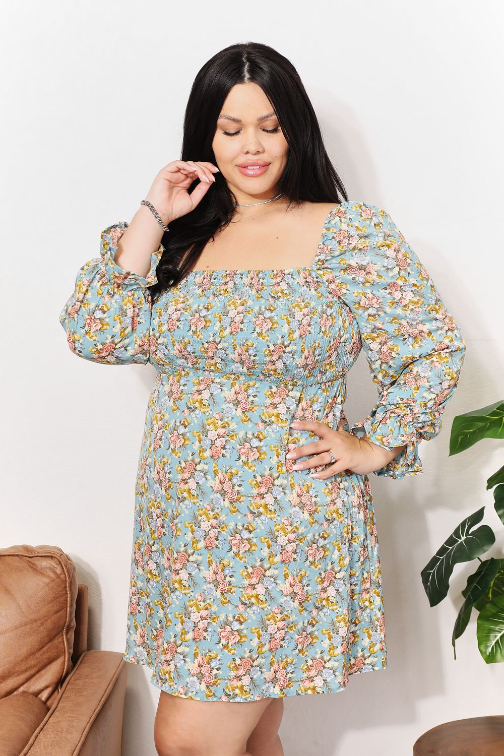 Mandy Floral Smocked Flounce Sleeve Dress