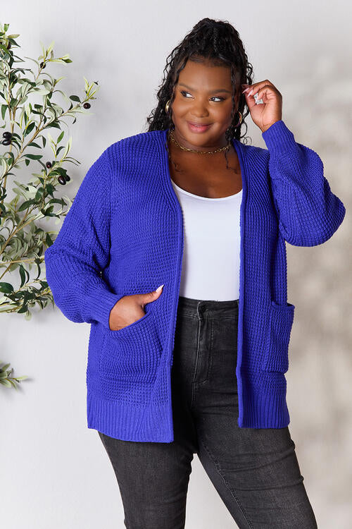 Yesi Waffle-Knit Open Front Cardigan