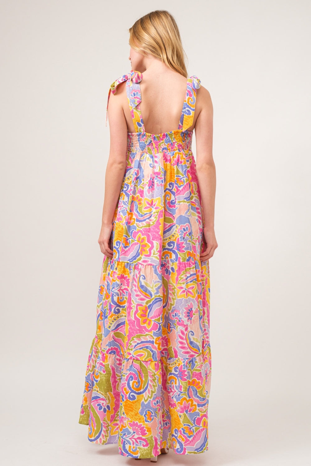 Yasmin Printed Tie Shoulder Tiered Maxi Dress